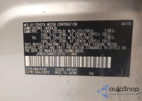 2008 Toyota Rav4 z USA, uszkodzony, nr VIN JTMZD33V485112710